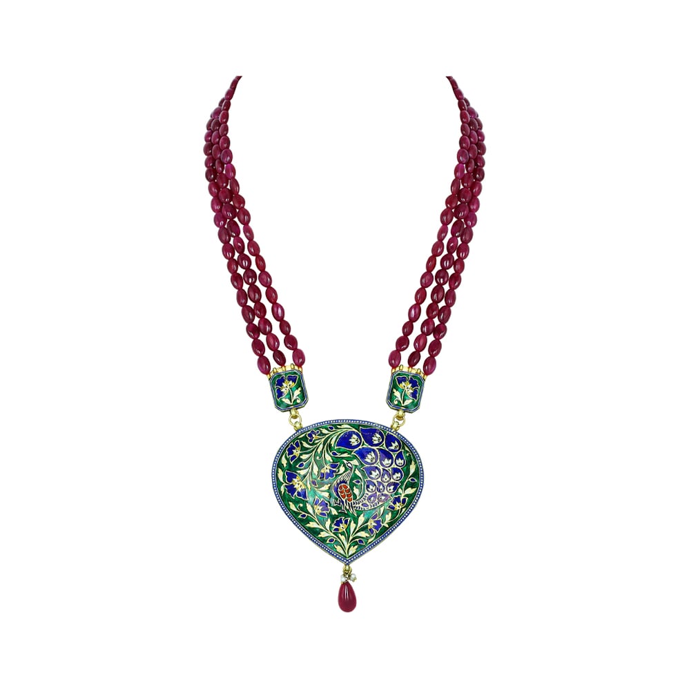 Pear-Shaped Polki Pendant with Ruby Maniya and Drop